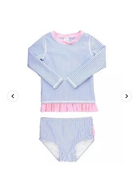 RUFFLEBUTTS - PERIWINKLE BLUE SEERSUCKER RASH GUARD BIKINI
